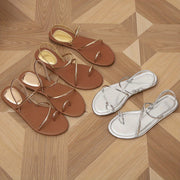 Women's Flat Slip-On Ankle-Strap Sandals with Round Toe for Spring and Summer