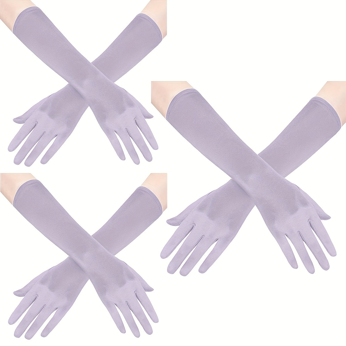 Ayollar uchun satindan tayyorlangan uzun opera qo'llari, 3 ta, vintage, tirsak uzunligi, kechki kiyim va to'y uchun