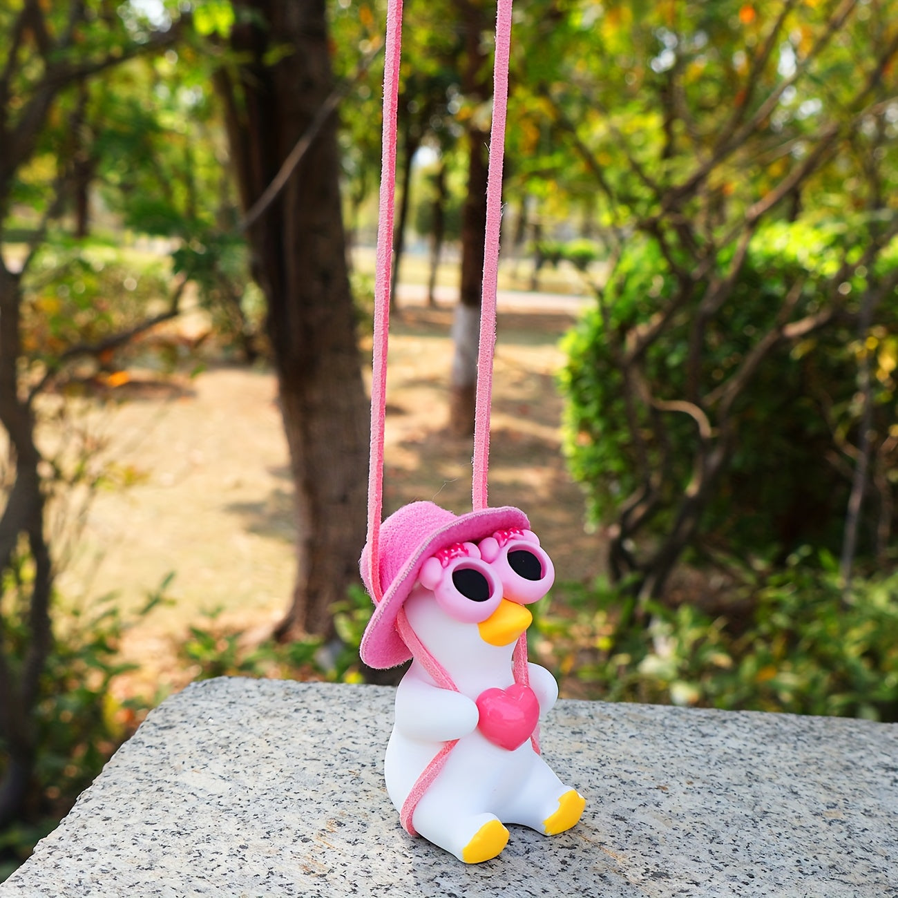 Women Girl Car Hanging Ornament Cute Duck Mirror Decor Rearview Mirror Accessory