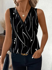 Ayollar uchun V-shaklli bo'yinli, bezsiz, polka nuqta bosma, elastik, mashinada yuviladigan top