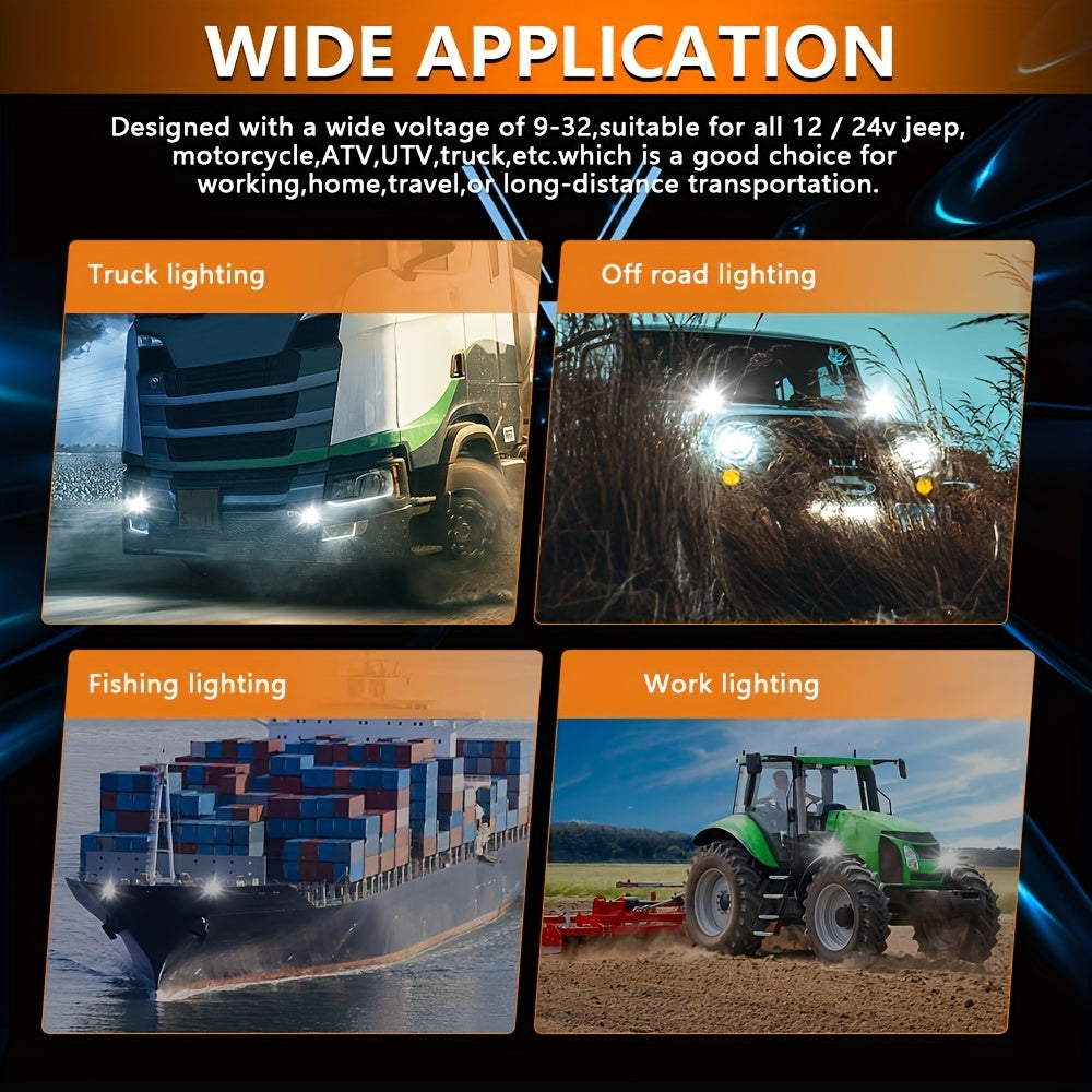 Universal Motorcycle LED Headlights Double Color Fog Lamps 12V 24V Black