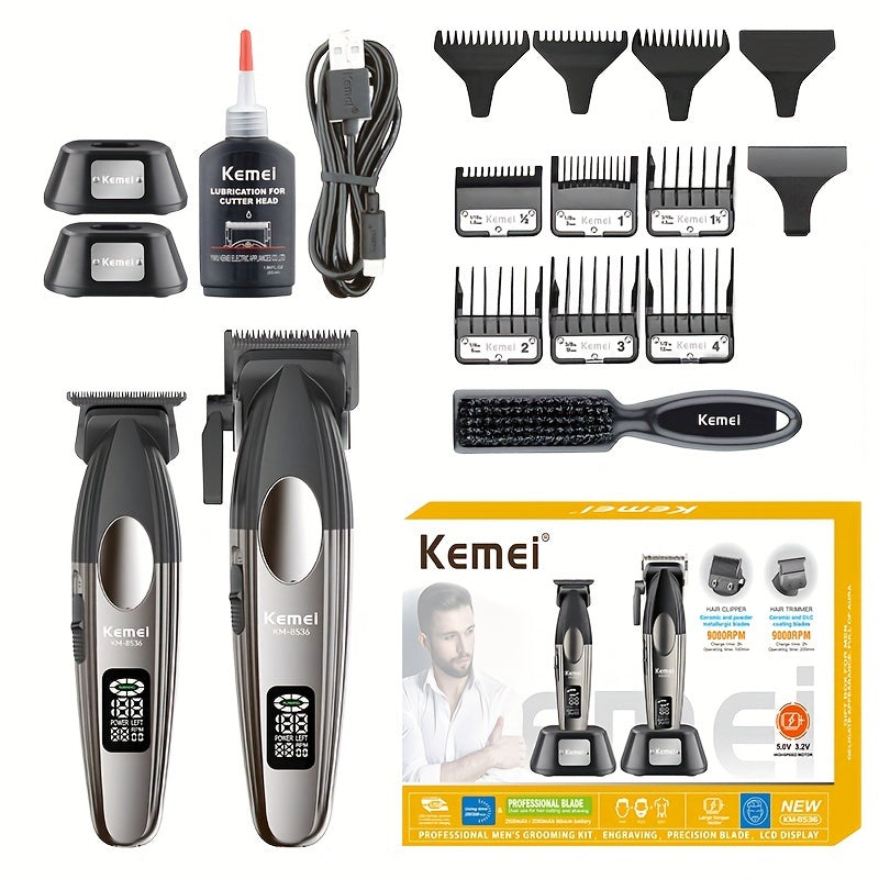 Electric Hair Clipper Set for Men High-Speed Motor LED LCD Display Metal Body
