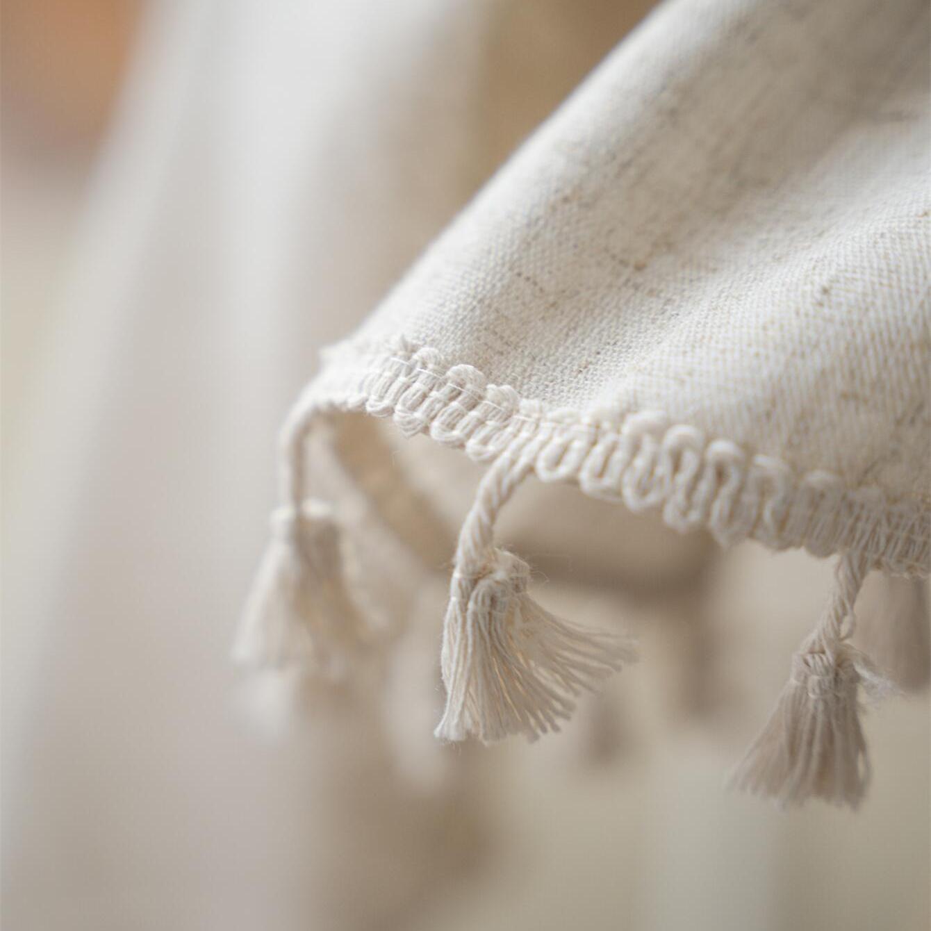 Beige Linen Farmhouse-Style Tablecloth with Fringed Edges for Holidays and Events