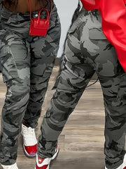 Women's Plus Size Camo Cargo Pants Rayon Blend Straight Fit Multi-Pocket