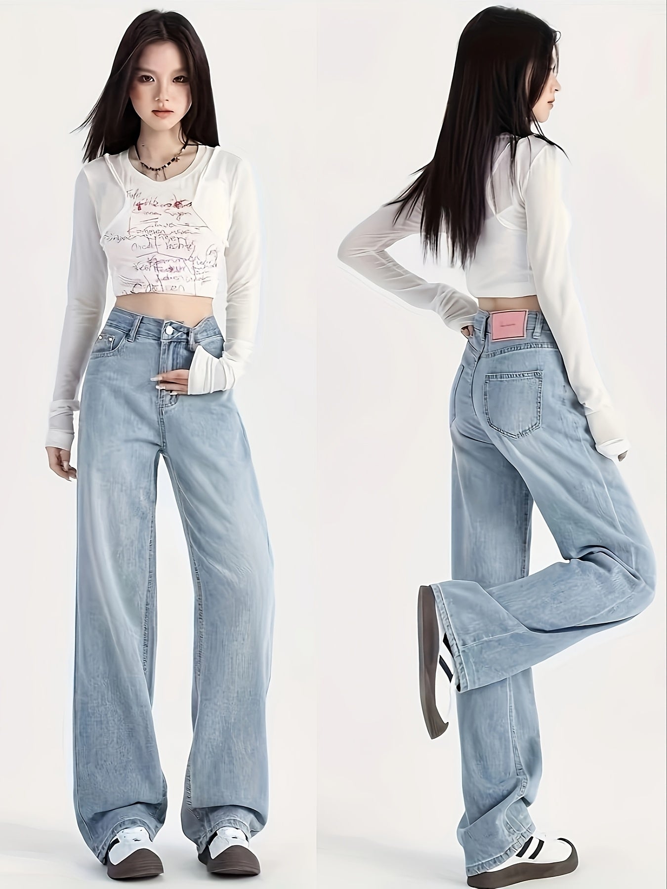 Plus Size Women's Wide Leg Denim Jeans Cotton Polyester All Season High Waist