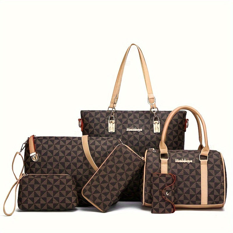 Set of 6 Large Capacity Printed Faux Leather Briefcases for Office and Travel