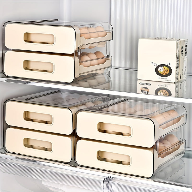 32-Grid Transparent Double-Layer Egg Storage Box Made of PET and PP for Refrigerator Organization