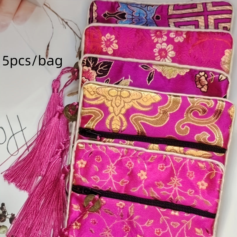 Набор сумок для украшений в стиле китайского шика с вышитым шёлковым бархатом и кисточками