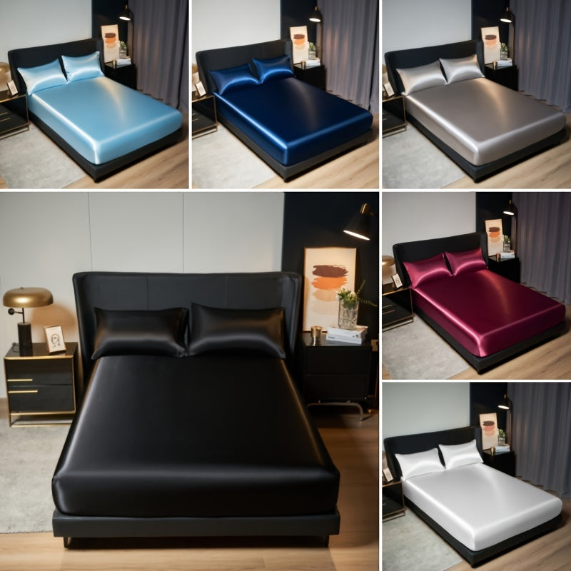 Роскошный сатиновый комплект простыней и наволочек однотонного цвета для кровати