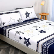 Conjunto de ropa de cama con estrella geométrica y gráfico de líneas, 3 piezas, sábana ajustable y fundas de almohada