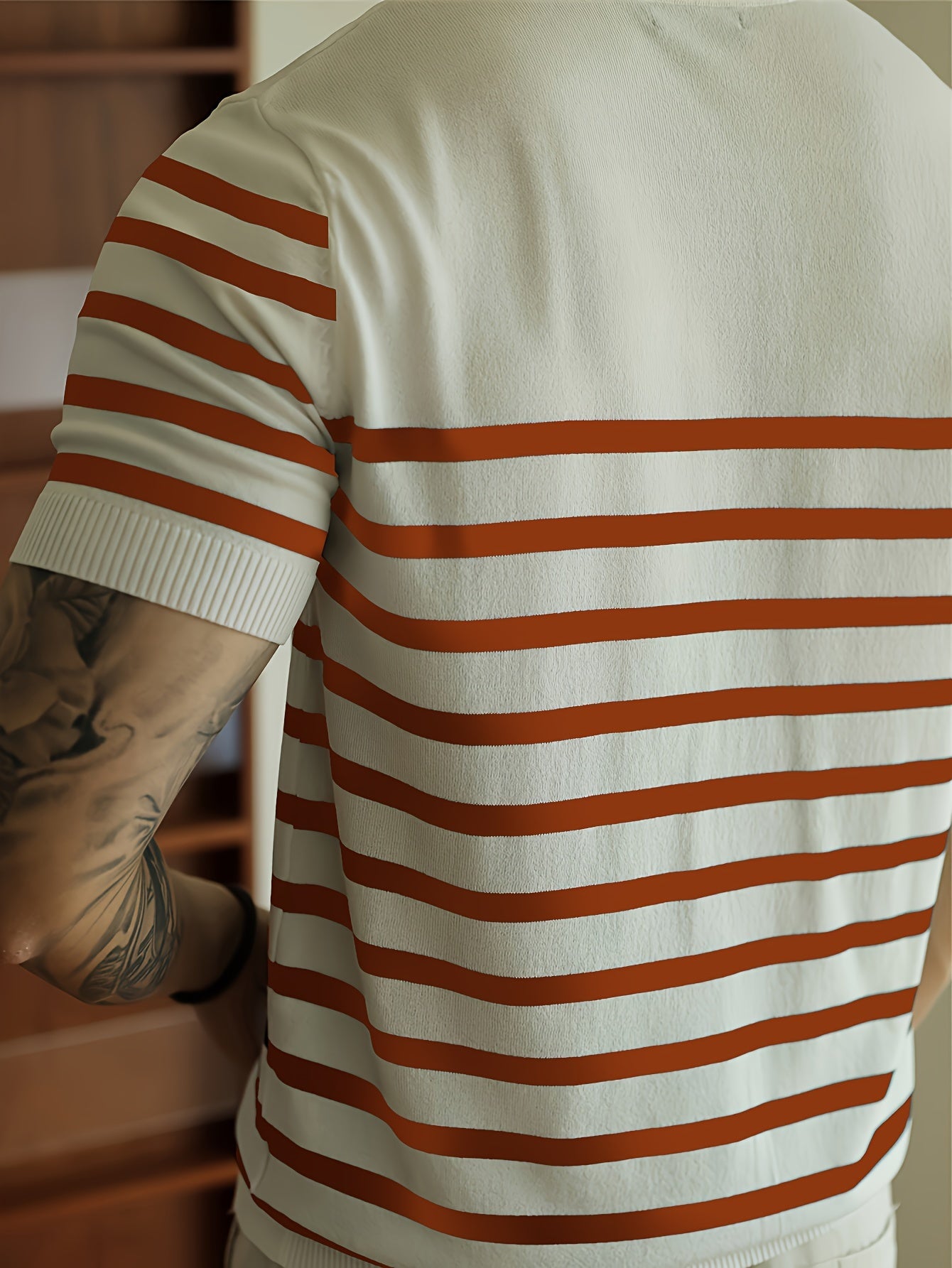 Men's Striped Knit Pullover Lightweight Casual Crew Neck Polyester All-Season