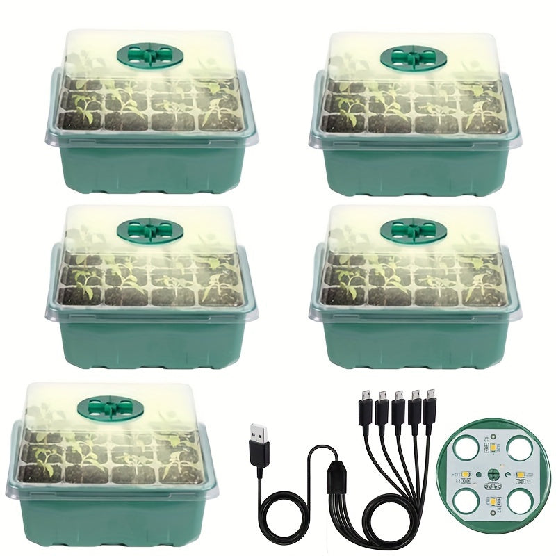 Juego de bandejas para plántulas con luz de crecimiento, humedad ajustable, 12-60 agujeros