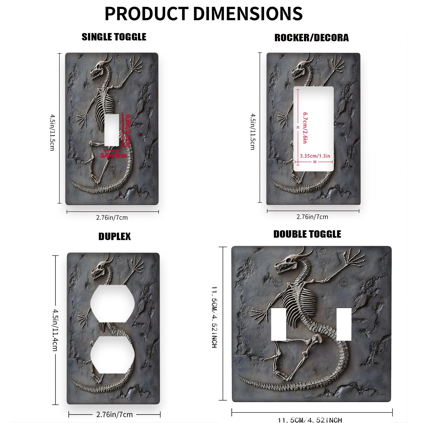 Dinosaur Fossil Wall Panel Light for Switch Cover 1 or 2 Sets No Power Needed