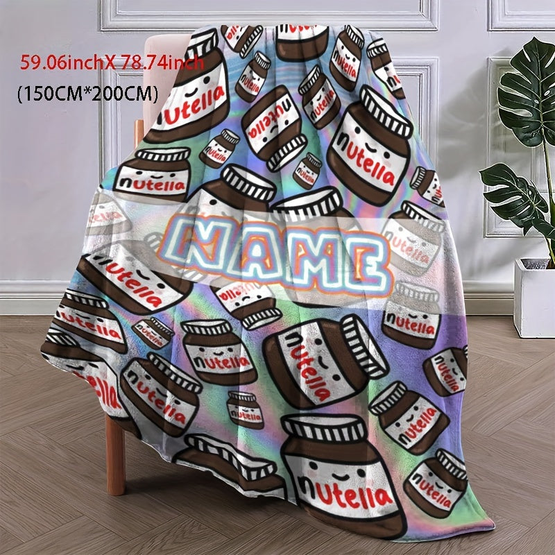Manta de felpa personalizada con diseño inspirado en Nutella, acogedora, para todas las estaciones, tejido de punto, para cama, sofá y viajes