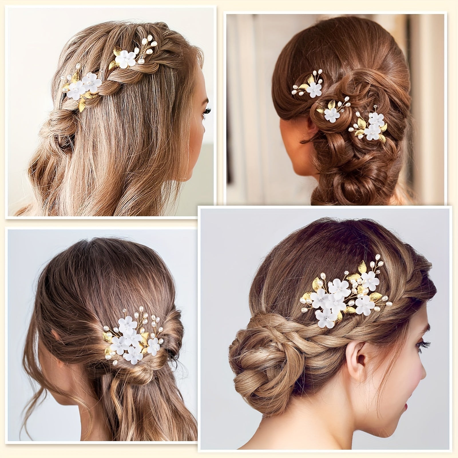 Ayollar uchun 5 ta U-shaklidagi sochbog'lar to'plami, gul va marjonli detallari bilan