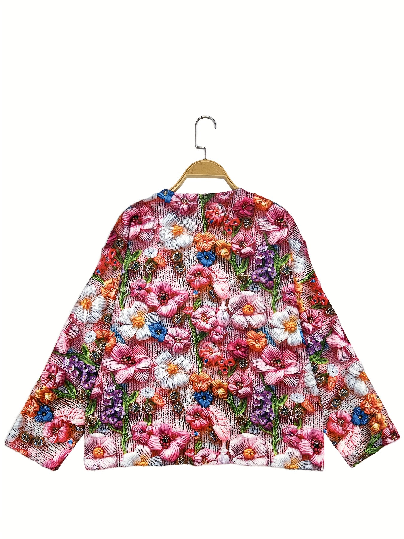 Plus Size Women's Floral Print Long Sleeve Cardigan Lightweight Spring Fall Outerwear