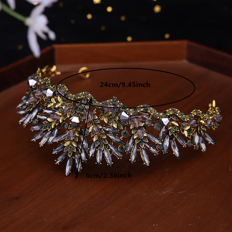 Qizlar uchun Kristal Taxt Bosh kiyimi, oltinli olmos bilan bezatilgan, nafis rasmiy yoki kechki kiyim uchun aksessuar