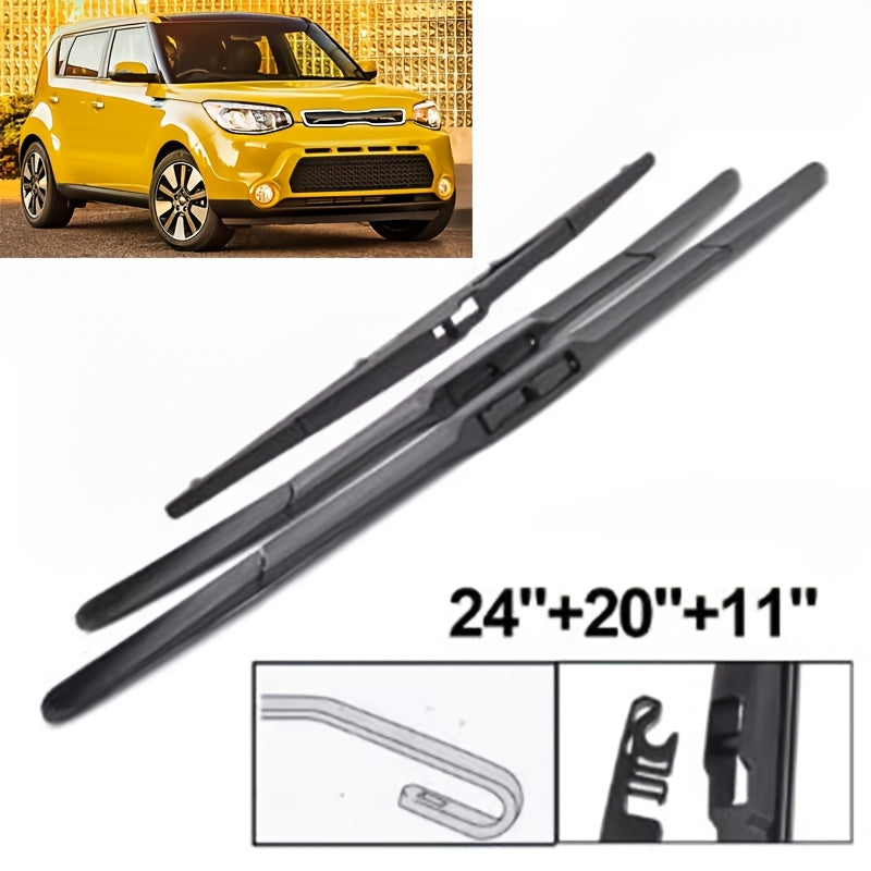 Front And Rear Windshield Wiper Blades Set for Kia Soul MK2 2014–2019, 60.96cm and 50.8cm