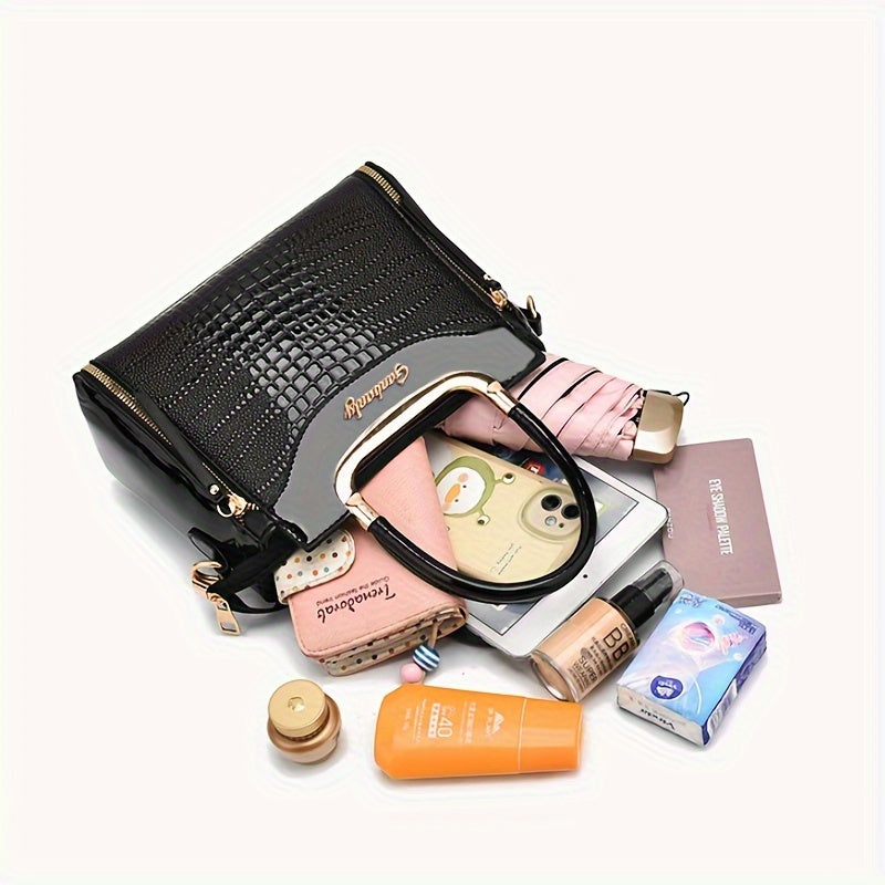 Крокодиловая сумка-барсетка с земляным желтым узором, водонепроницаемый замок-молния, регулируемый ремень