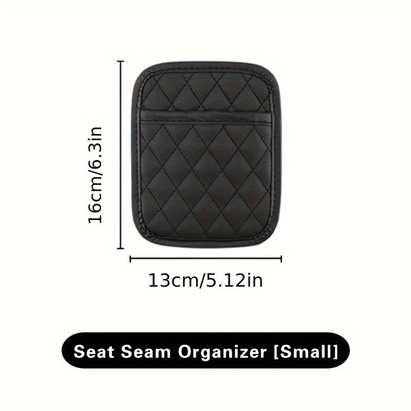 Black Quilted PU Leather Car Seat Organizer for Phone Keys Coins Storage
