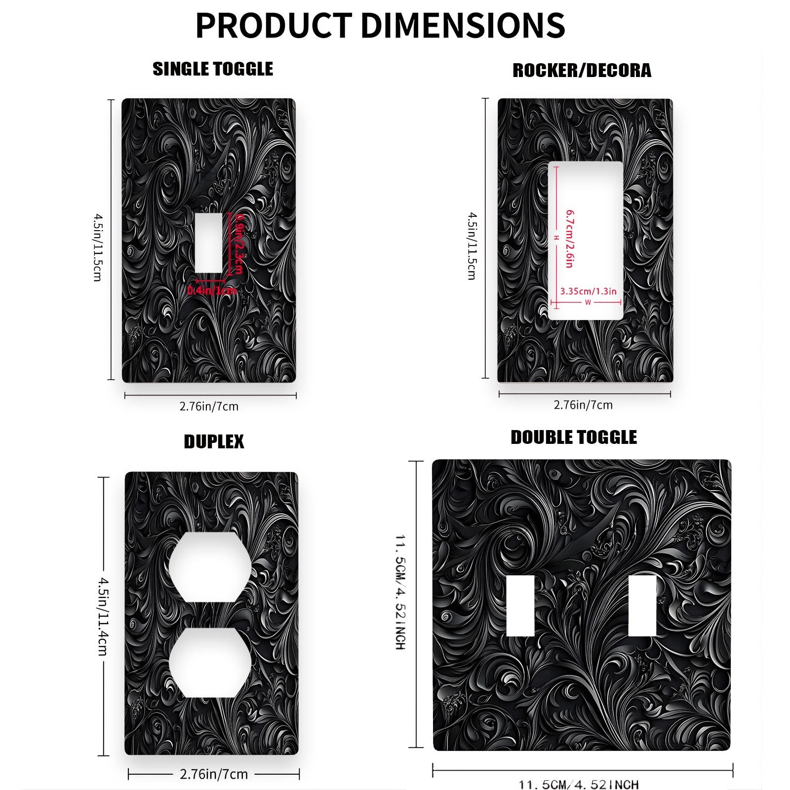 Black Flower Printed Switch Panel for Kitchens and Offices No Wiring Needed