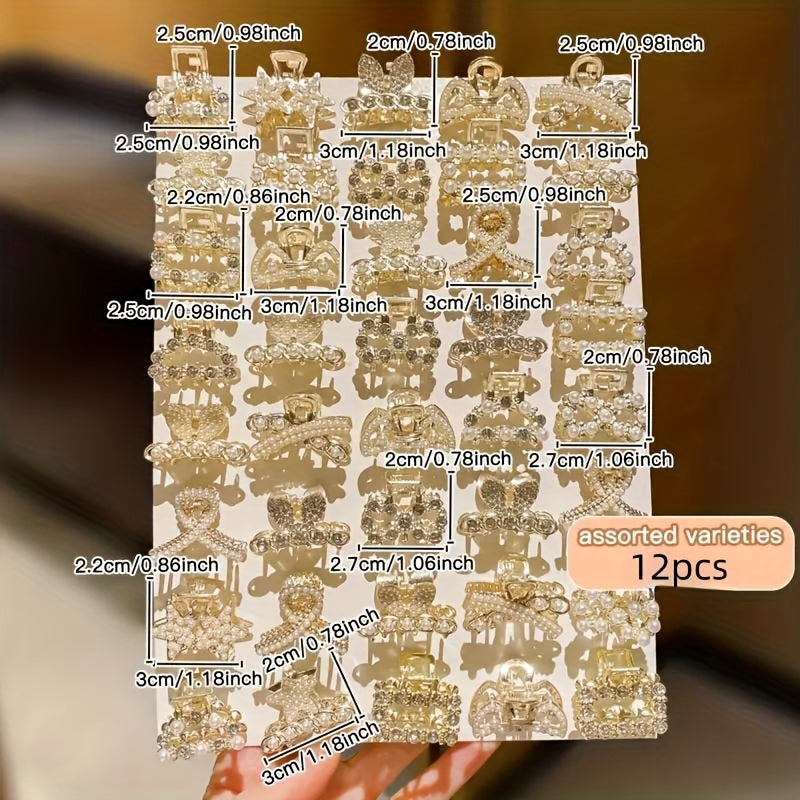 Set of 12 Rhinestone Hairpins Alloy Mixed Colors for Daily and Party Wear