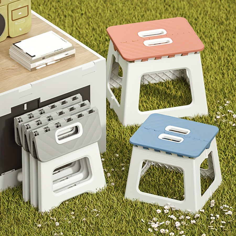 Taburete de plástico plegable de una pieza para uso exterior, asiento portátil y resistente para adultos