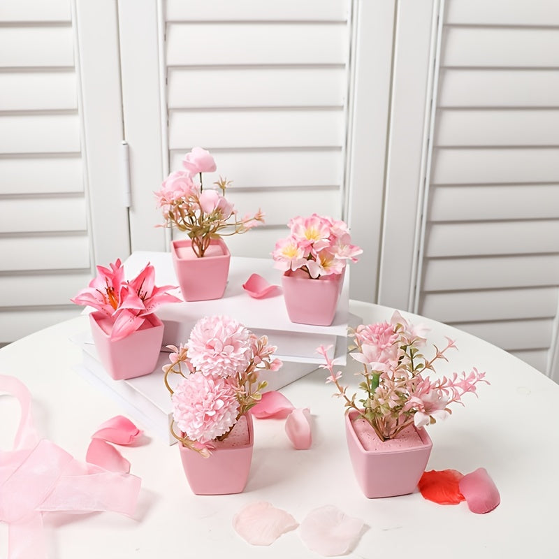 Mini Artificial Potted Flowers for Desktop Decoration Set of 5