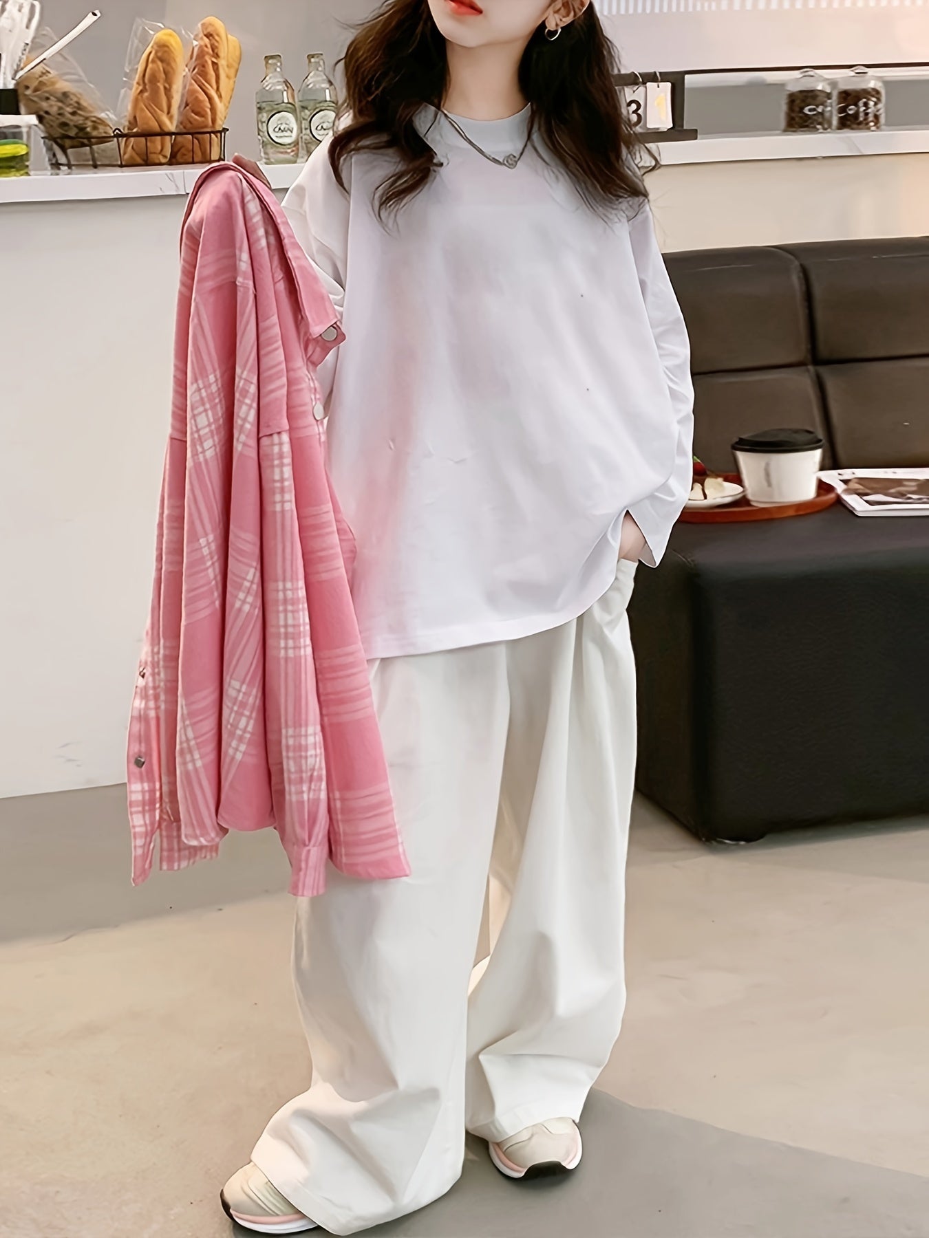 Девочки в клетчатой рубашке с длинным рукавом, дышащий смесь из вискозы, повседневная школьная одежда