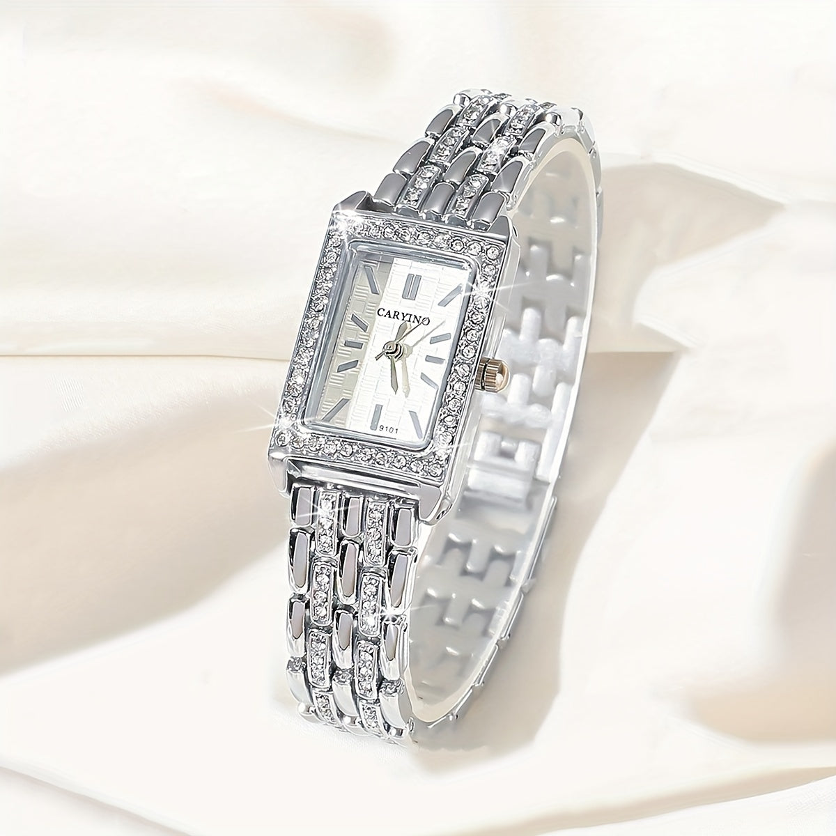 Women's Elegant Rhinestone Wristwatch with Rectangular Zinc Alloy Case and Quartz Movement