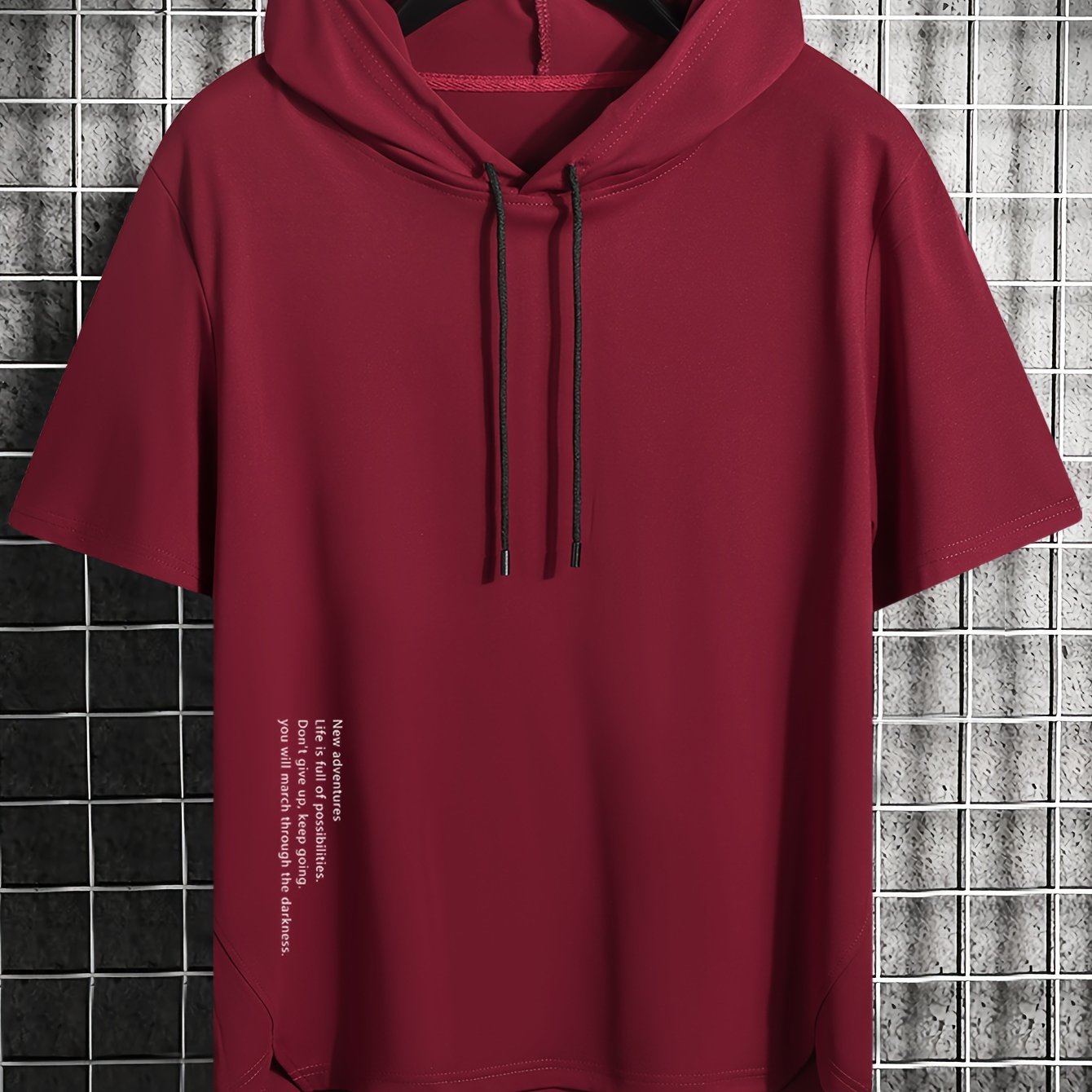 Camiseta con capucha de verano para hombre, transpirable, de punto de poliéster, patrón de letras, corte regular