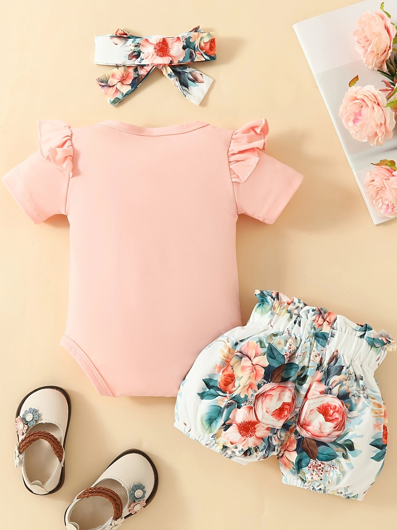 Newborn Girls Summer 3-Piece Clothing Set Letter Top Printed Pants Headband