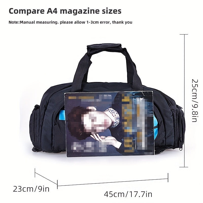 Large Waterproof Gym Bag Nylon Sports Travel Bag with Zipper Closure Black and Yellow Letter Design