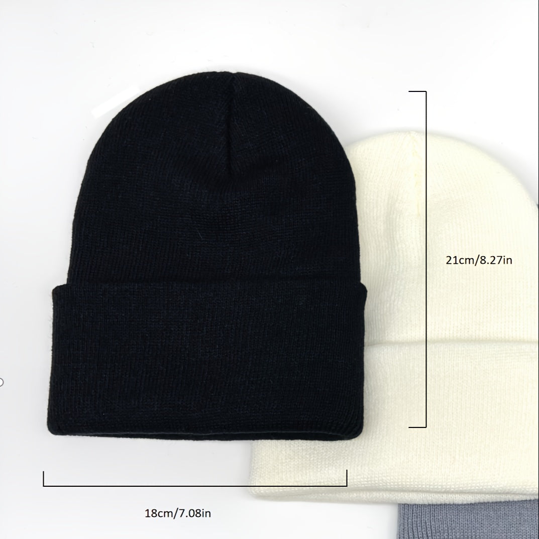 Set of 3 Unisex Acrylic Beanies Winter Ski Hats Windproof Lightweight Warm Caps