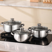 7-Piece Stainless Steel Cookware Set with Glass Lids for Soup and Stew