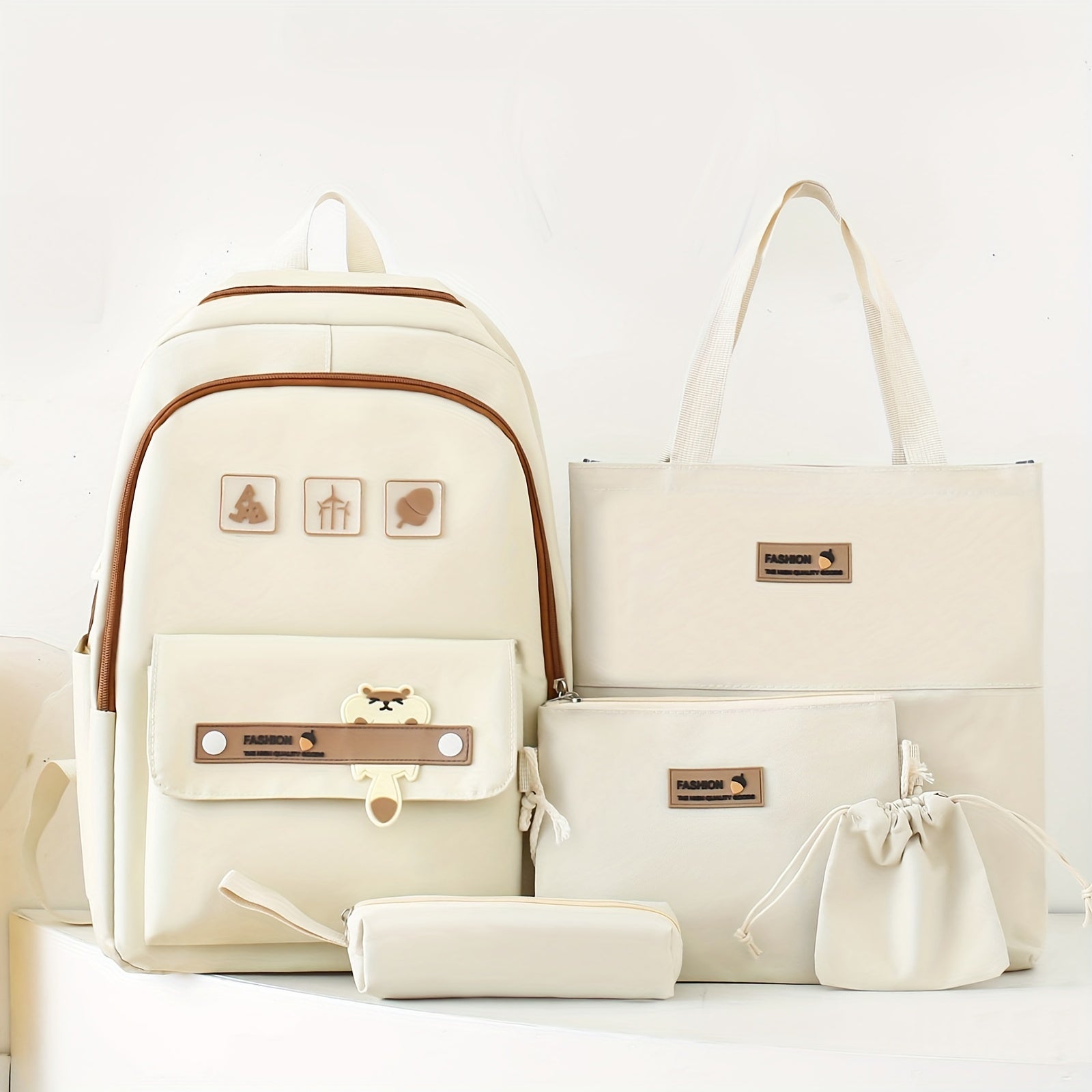 5-ta qismli multfilm maktab sumkasi to'plami, tote sumka, crossbody ruchka qutisi va chizilgan sumkasi bilan