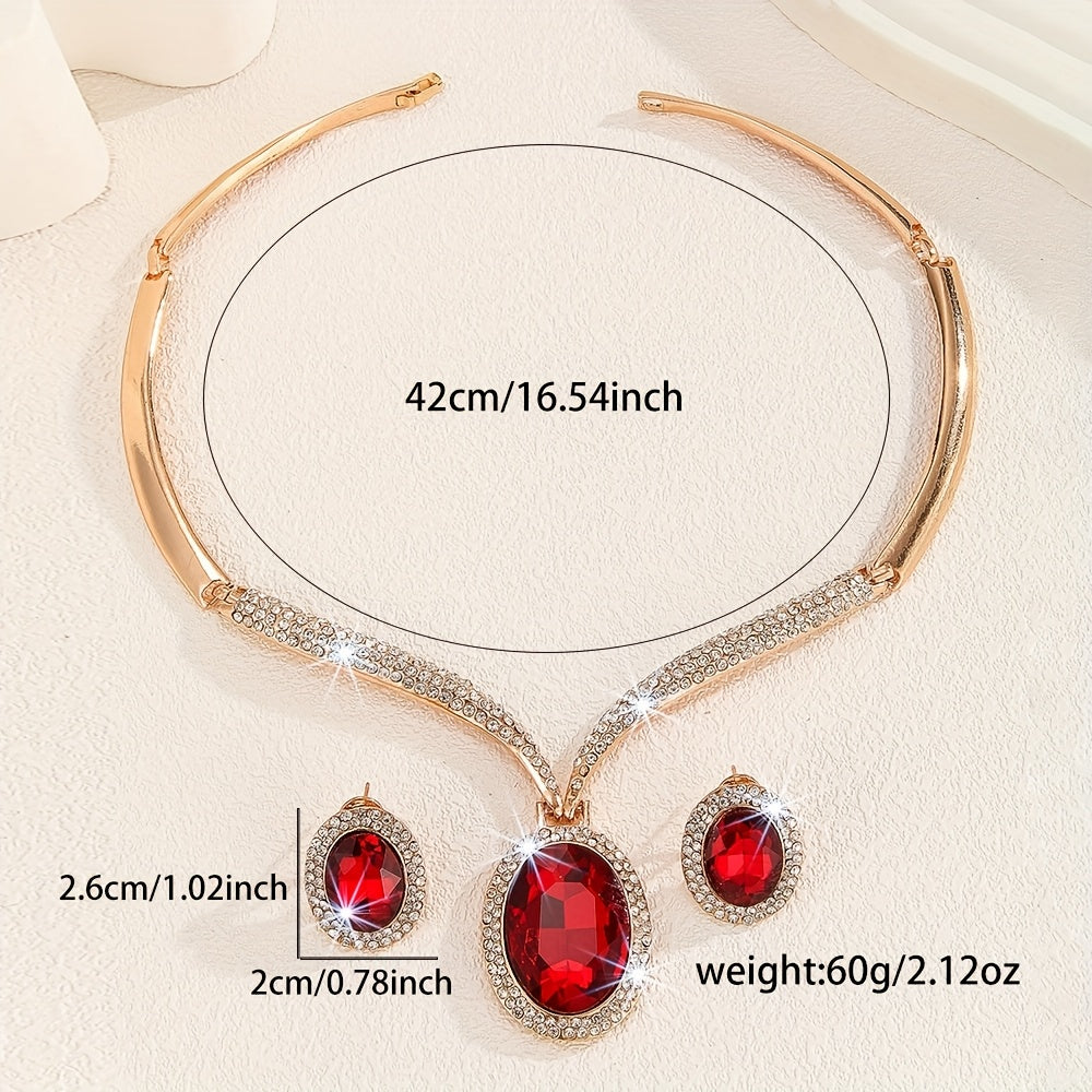 Women's Jewelry Set 2-Piece Middle Eastern Style Red Crystal Inlay Elegant for Daily Wear Parties Weddings