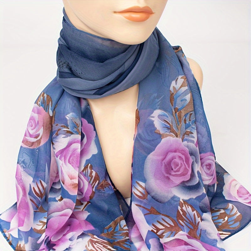 Women's Lightweight Chiffon Floral Print Scarf Shawl Winter Warmth
