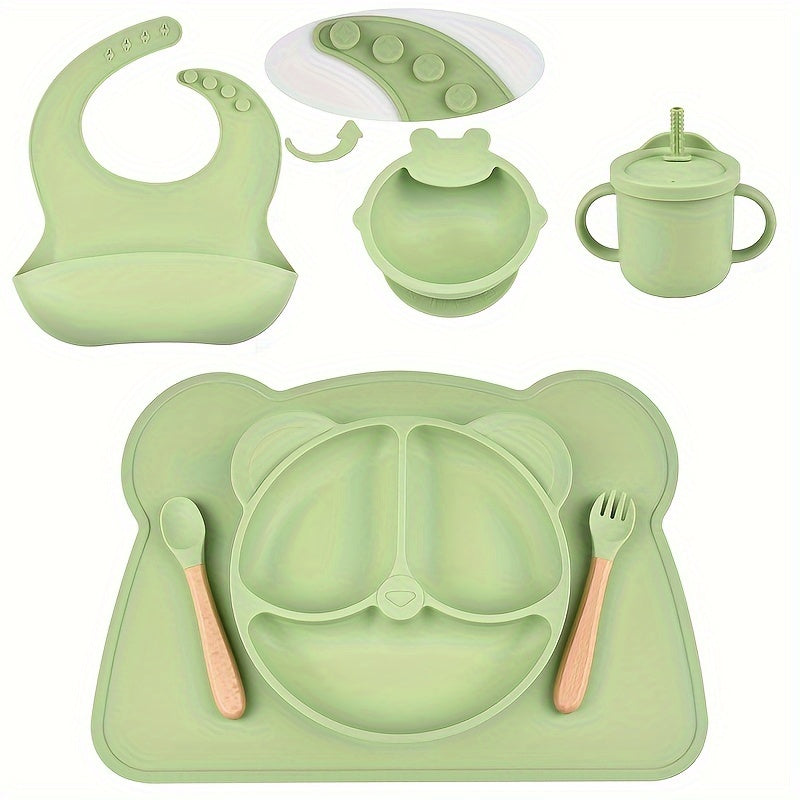 7-Piece Toddler Meal Set Silicone Utensils with Suction Cups and Cartoon Design for Infants