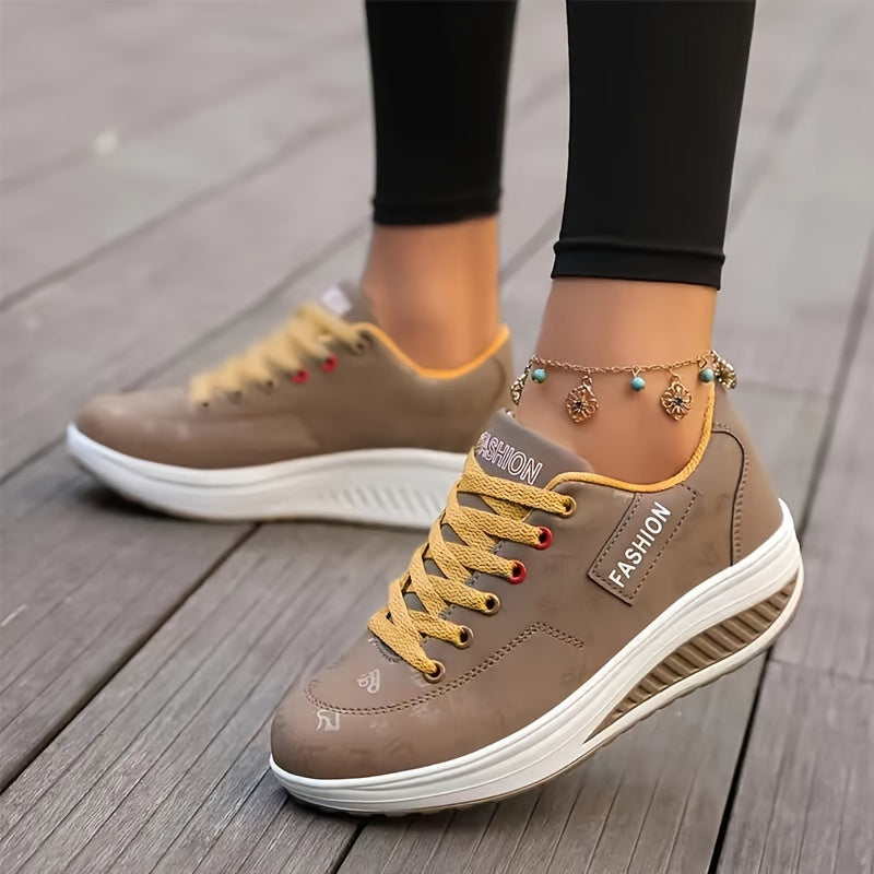 Women's Sneakers Synthetic Mesh Breathable Casual Low-Top Brown White Yellow