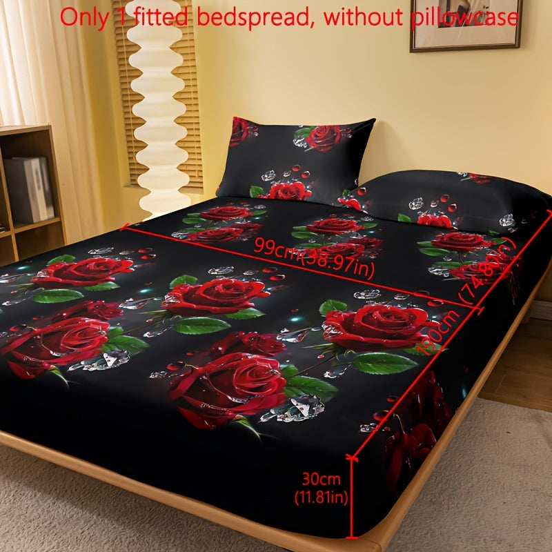 Brushed Fitted Sheet Deep Pocket 3D Red Rose Print Soft Bedding for Bedroom