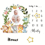 Baby Girl Milestone Blanket with Felt Frame Animals and Flower Design for Newborns