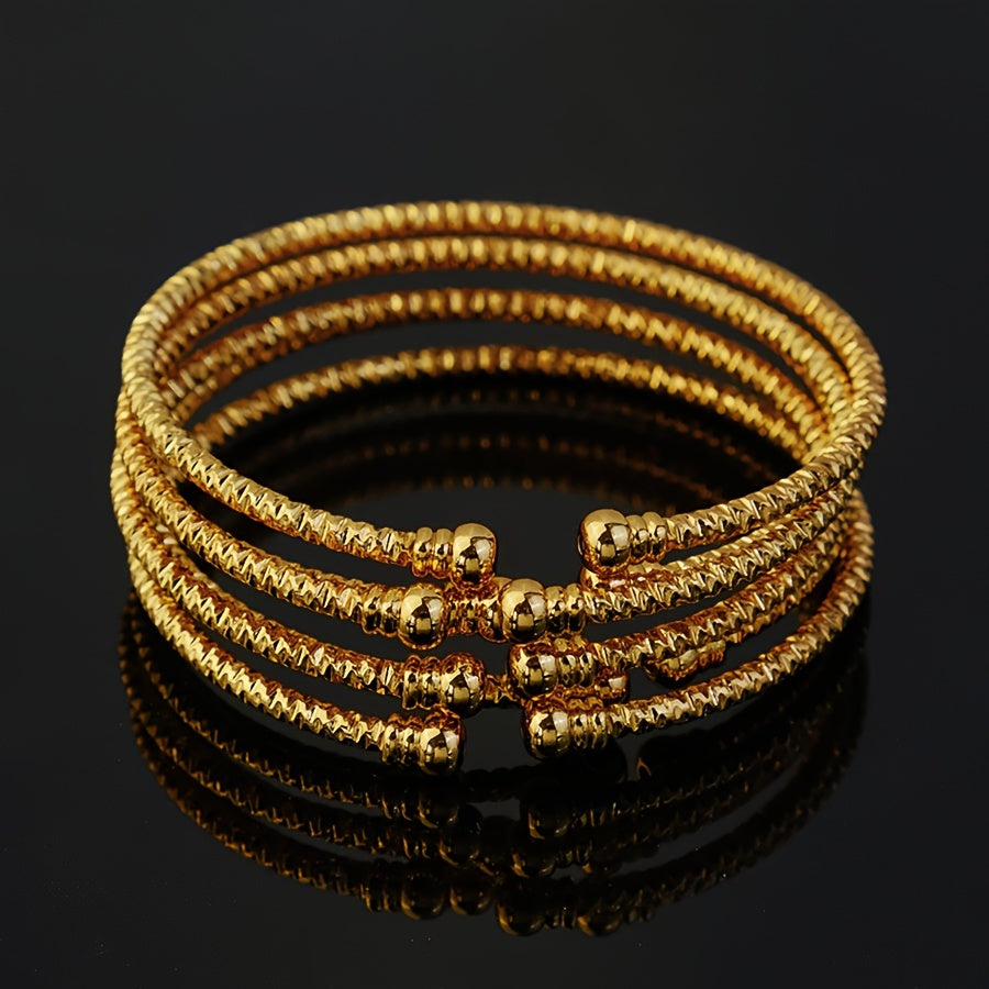 Браслет с двойными бусинами в восточном стиле - 6 штук, классические золотые свадебные украшения из Дубая, идеальный арабский подарок для женщин - отлично подходит для вечеринок и повседневной носки