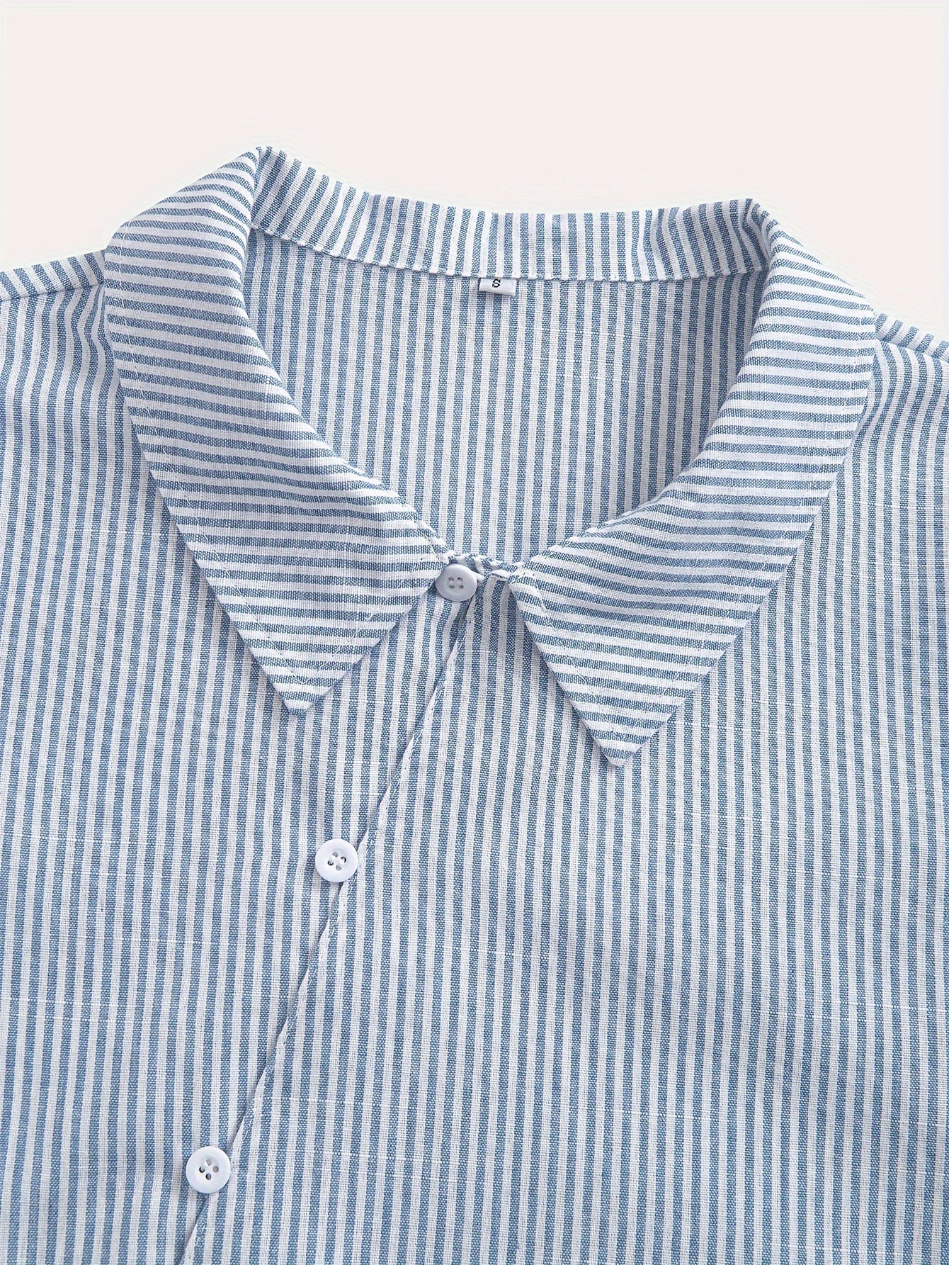 Camisa casual de algodón a rayas para mujer con cuello de solapa, corte suelto, parte delantera de botones