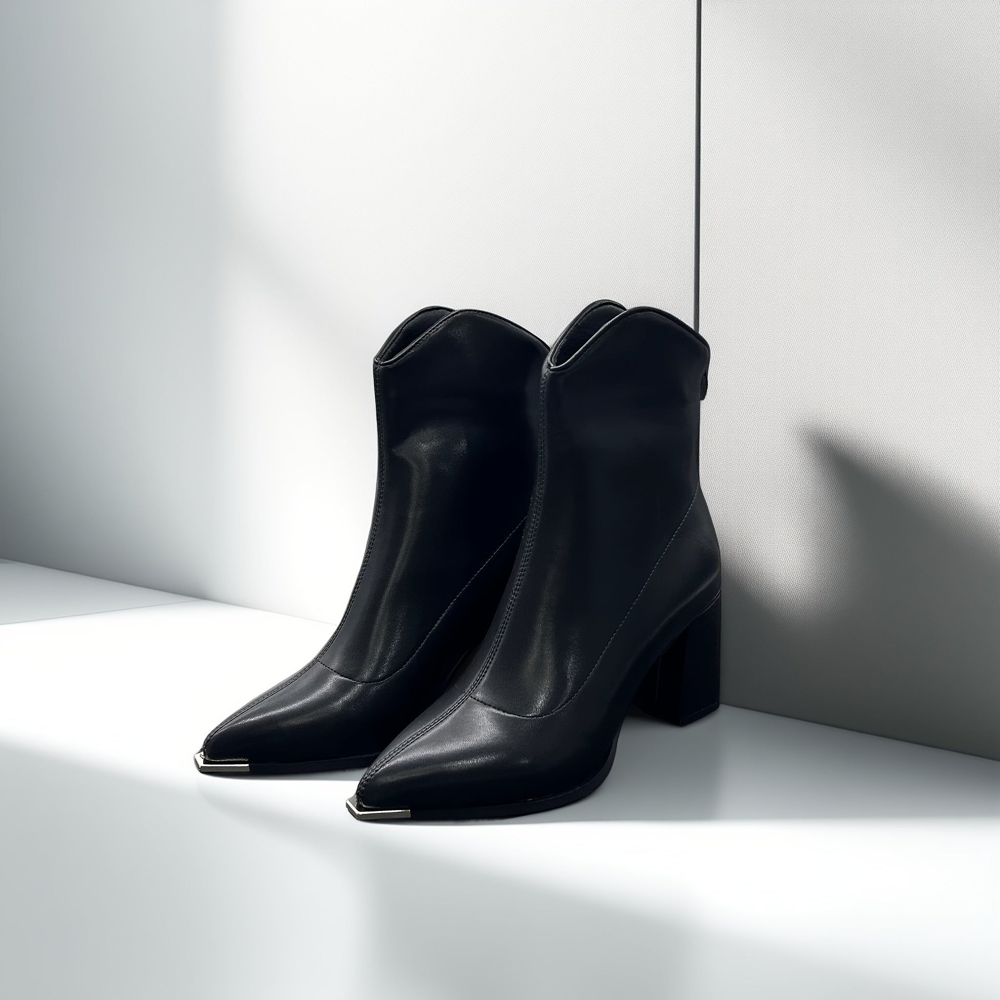 Women Black Synthetic Ankle Boots With Block Heel and Zipper
