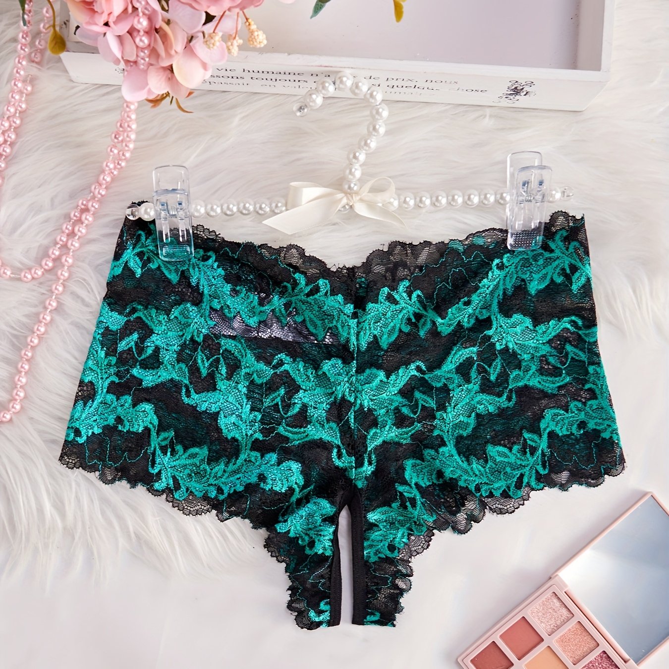 Women's Plus Size Lace Trim Mid-Rise Panties Red and Black Contrast Stretch Underwear