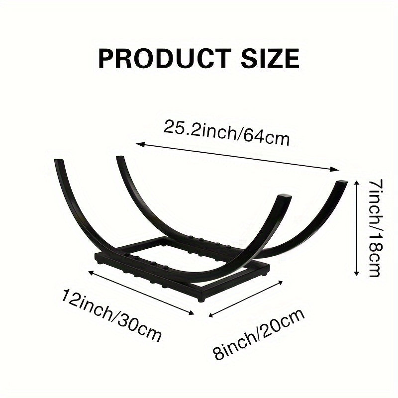 Metal Firewood Rack Steel Curved Log Holder Indoor Fireplace Rust-Resistant