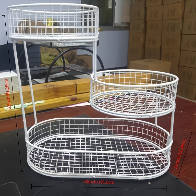 Двухуровочная корзина для хранения из черной металлической сетки для кухни и гостиной