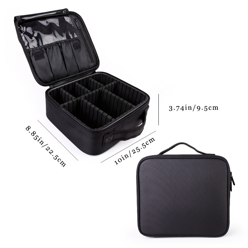Bolsa organizadora de maquillaje impermeable negra con divisores ajustables para viajes