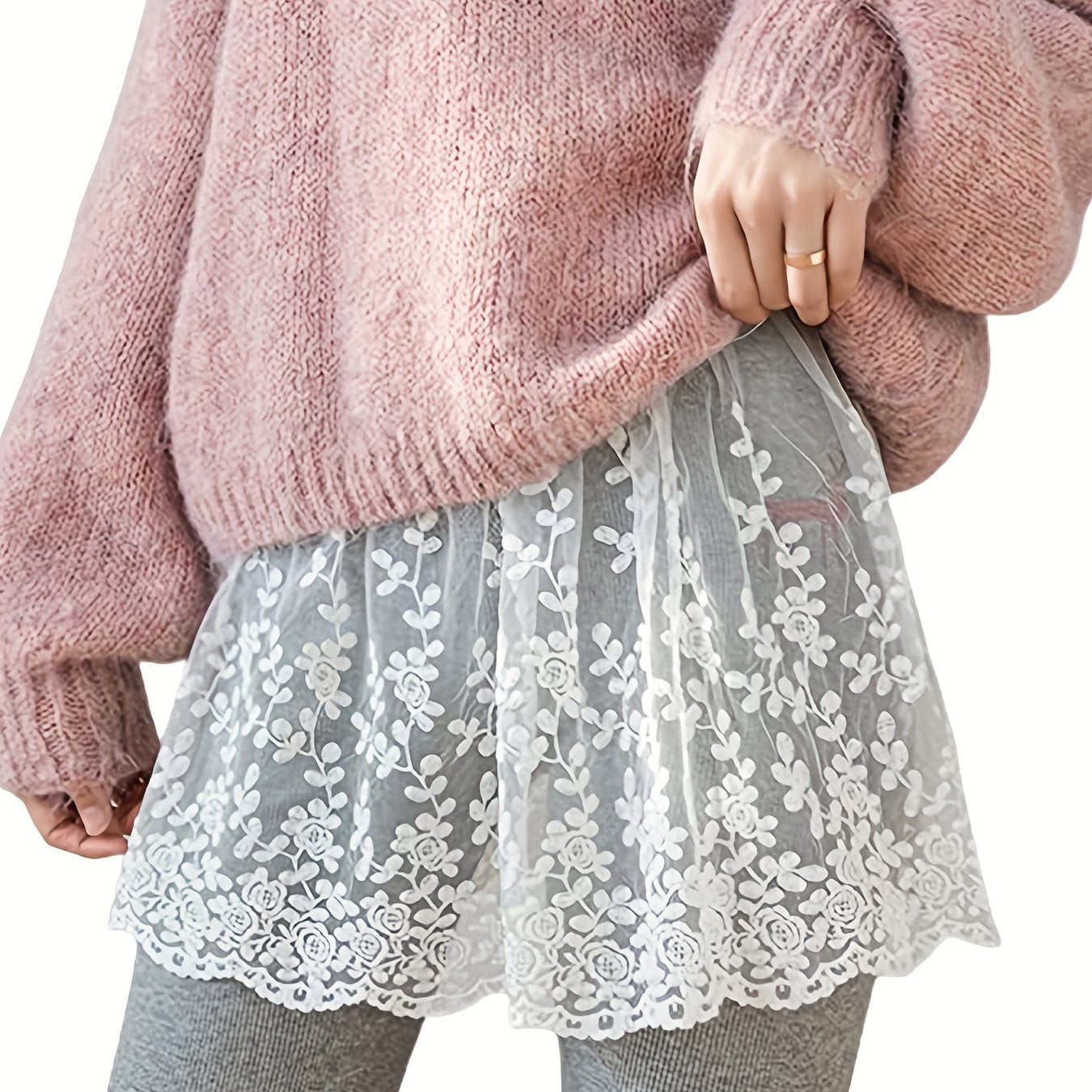 Plus Size Lace Mini Skirt Extenders for Women Black White Floral Shapewear Extra Length